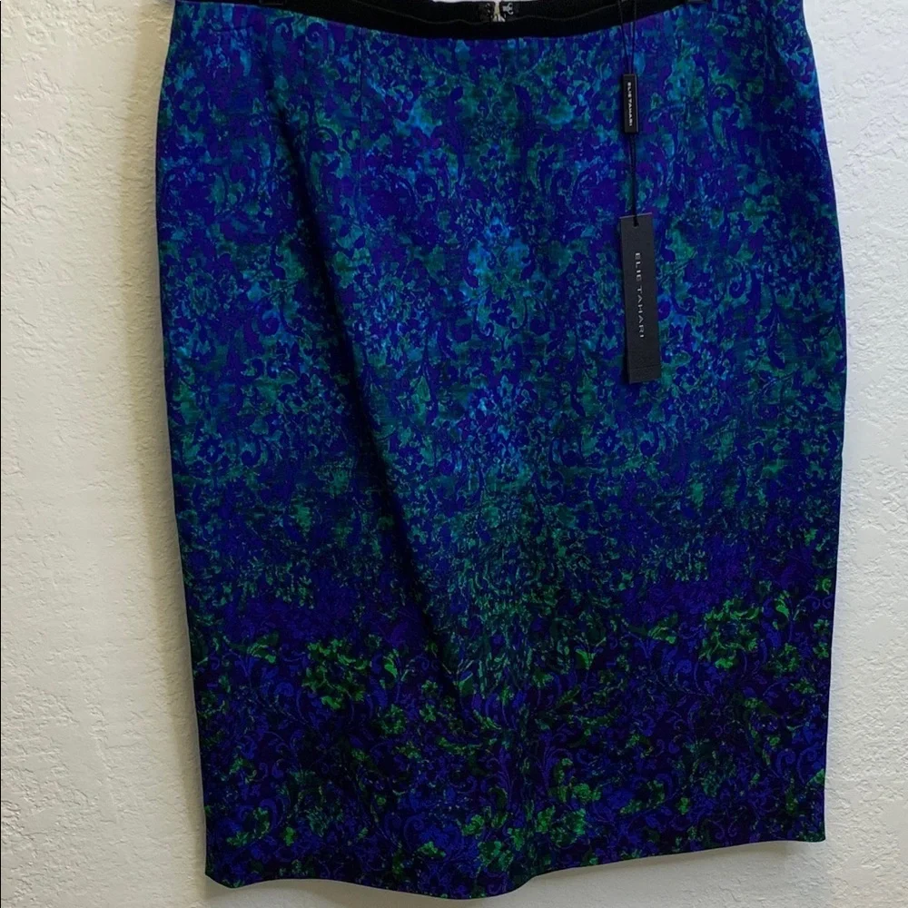 ELLIE TAHARI Beatrice Emerald Printed Pencil Skirt
